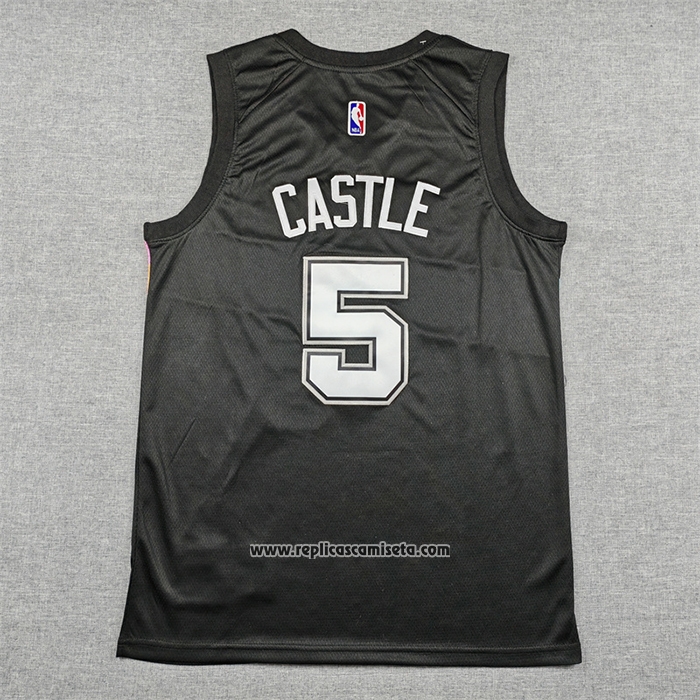 Camiseta San Antonio Spurs Stephon Castle NO 5 Ciudad 2025-26 Negro